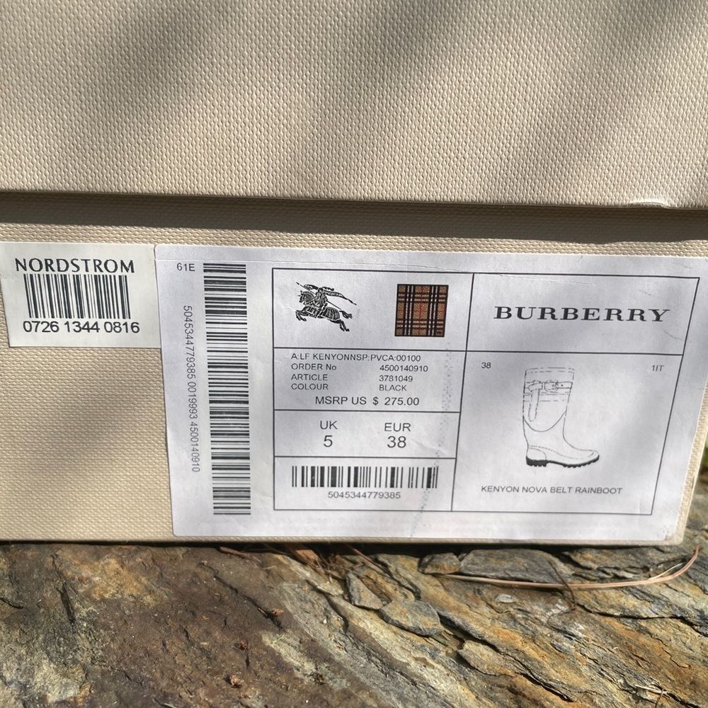 Burberry Kenyon Nova Check Belt Rain Snow Black Rubber Rain Boots Size 38/8 - Picture 14 of 14